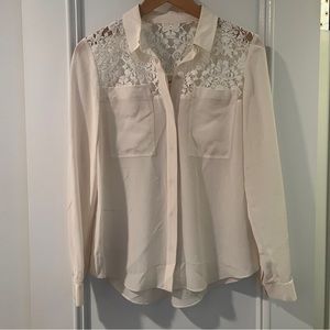 Rebecca Taylor Silk & Lace Long Sleeve Button Shirt